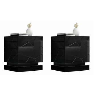 Mirjan24 Mobilier1 - Conjunto De Mesitas De Noche Charlotte 187, Negro + Negro Brillante, N&uacute;mero De Cajones: 0, N&uacute;mero De Puertas: 0, 53x46x42cm, Mdf
