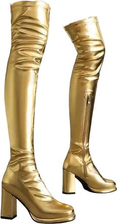 Generic Womens Side Zip Over The Knee Boots High Heels Pointed Toe Leather Pole Dance Boots