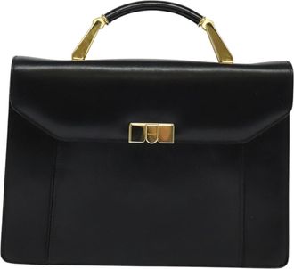 Bally Vintage Handbag Leather Black Leather Handbag (Pre-Owned)