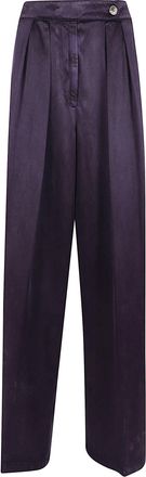 Dries Van Noten Wide-Leg Satin Trousers with Double Front Pleats