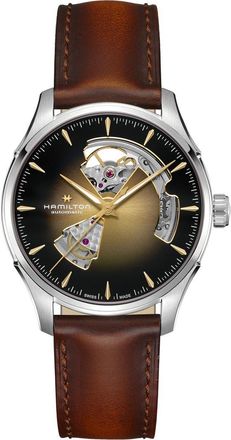 Hamilton Jazzmaster Open Heart Automatic Leather Strap Watch, 40mm in Gold at Nordstrom