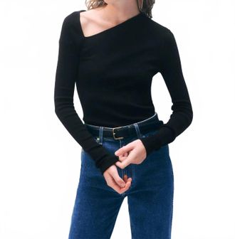 White + Warren Superfine Merino Assymetrical Top In Black
