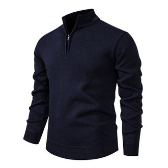 Generic Mens Quarter Zip Knitted Pullover Long Sleeve V Neck Jumpers Zipper Knitted Knitwear 1/2 Zip Warm Sweaters for Men 1/4 Zip Top Sweatshirt Loose Fit Wi