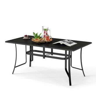 Costway Costway 160 CM Patio Dining Table for 6 Rectangle Metal Table w/ Umbrella Hole in Black