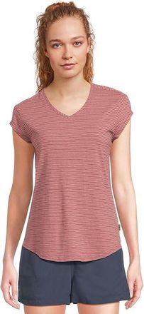 Royal Robbins Vacationer V-Neck Short Sleeve Womens Clothing Wild Rhubarb Stripe : SM, Cotton/Hemp/Polyester