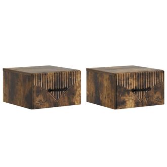 vidaXL Mesita De Noche De Pared 2 Pcs Roble Ahumado 34,5 X 33 X 20 Cm Vidaxl