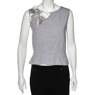 Love Moschino Grey Cotton Bow Detailed Sleeveless Top