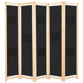 vidaXL Biombo Divisor De 5 Paneles De Tela Negro 200x170x4 Cm Vidaxl