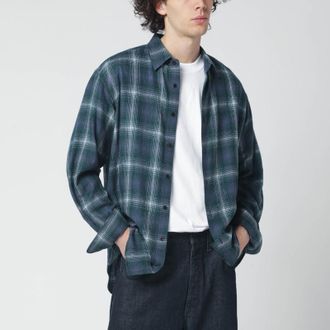 Auralee Green/navy checked wool shirt