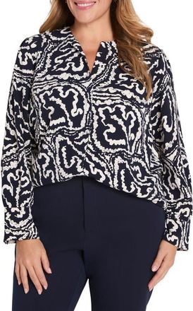Nic+Zoe Leaf Print Crepe Top in Indigo Multi at Nordstrom, Size 1X