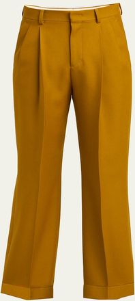 Valentino Garavani Mens Light Brown Pleated Wool-Blend Trousers