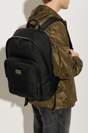 Emporio Armani Monogram Backpack, Mens, Black