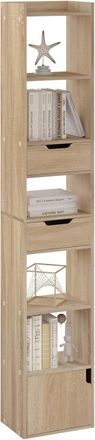 Woltu Librer&iacute;a, Librer&iacute;a Alta Con 6 Estantes Abiertos Y 1 Compartimento Con Puerta, Estante Para Oficina O Dormitorio, Roble Claro - Woltu