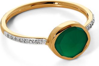 Monica Vinader Siren Green Onyx & Diamond Stacking Ring in Yellow Gold at Nordstrom, Size 6.5