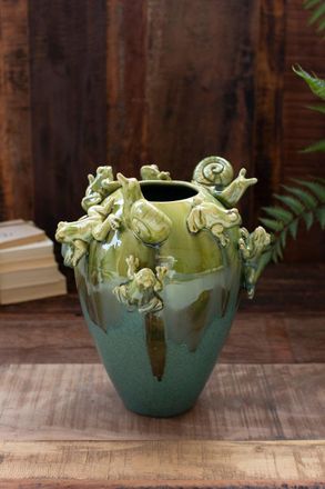 Kalalou Ceramic Frogs And Snails Vase