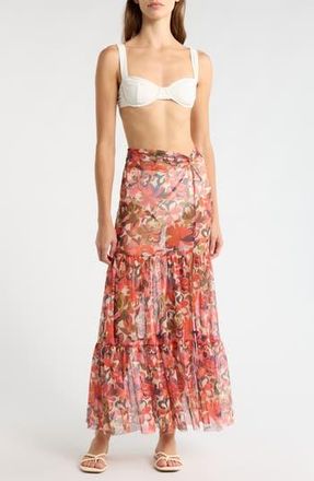 Hutch Sheer Cover-Up Maxi Skirt in Coral Tropical at Nordstrom Rack, Size Medium