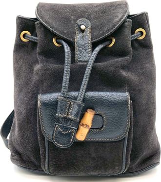 Gucci Navy Bamboo Suede Backpack (Pre-Owned)