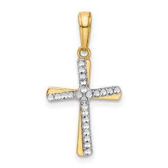 Diamond2Deal 14k Yellow Gold and White Rhodium Diamond-cut Cross Pendant