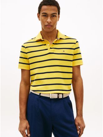 Tommy Hilfiger Mens Regular Fit Stripe Wicking Polo - Yellow - XXXL