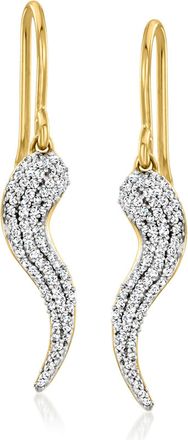 Ross-Simons Pave Diamond Italian Horn Drop Earrings in 18kt Gold Over Sterling