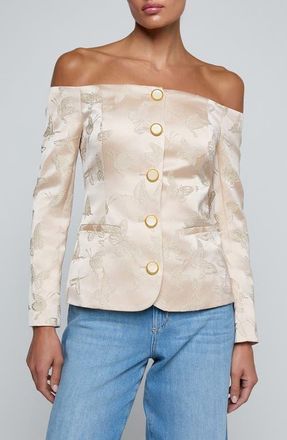 L'agence Alice Embroidered Off the Shoulder Blazer in Pale Pink Butterfly at Nordstrom, Size 14