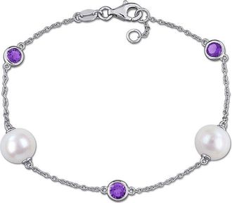 Rina Limor Silver 0.69 Ct. Tw. Gemstone & 8.5-9Mm Pearl Bracelet