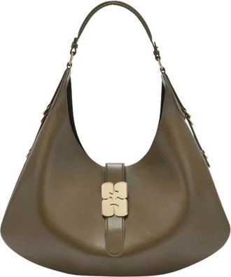 Ganni Kat Large Butter - Dames - Schoudertassen - Groen - ONE Size - Leer - Tassen