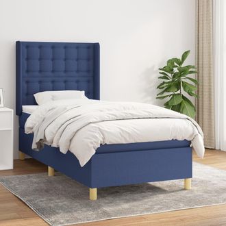 vidaXL Cama Box Spring Con Colch&oacute;n Tela Azul 100x200 Cm Vidaxl