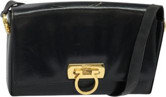 Ferragamo Gancini Black Leather Shoulder Bag (Pre-Owned)
