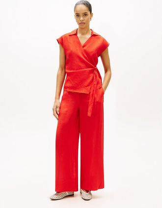 Tommy Hilfiger Womens Relaxed Linen Pull-On Pant - Orange - XXS