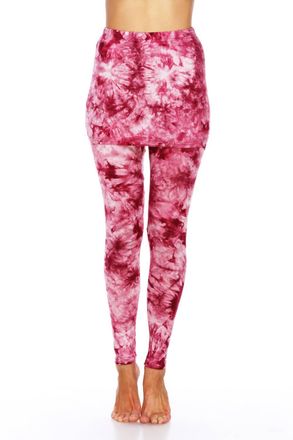 White Mark Tie Dye Skirted Leggings In Burgundy
