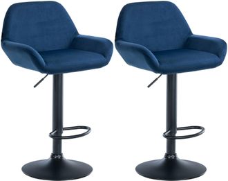 Clp Clp - Set De 2 Taburetes De Cocina Braga En Terciopelo Azul Metal Negro Mate