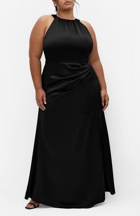 City Chic Celina Pleated Sleeveless Maxi Dress in Black at Nordstrom, Size Xxxs