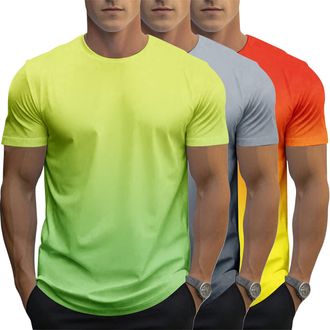 Generic 3 Pack Mens Gradient Color T-Shirt, Short Sleeve Crewneck, Summer Short Sleeved Round Neck Gradient T-Shirt (UK, Alpha, 4XL, Regular, Regular, 4)