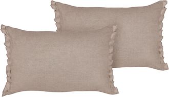Beliani Conjunto De 2 Modernos Cojines Decorativos De Lino Con Volantes Y Lazos 30x45 Cm Marr&oacute;n Claro Sassafras