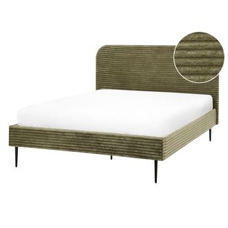 Beliani Beliani - Cama Con Somier Tapizado De Pana 140 X 200 Cm Verde Flayat