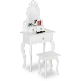 Relaxdays Relaxdays - Childrens Dressing Table, with Mirror & Stool, 110 x 50 x 30 cm, for Kids from 3 years, Vanity Dresser, White