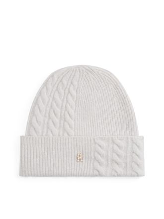 Tommy Hilfiger Beanie TOMMY HILFIGER TH ELEVATED CHIC FLUFFY, Damen, grau (grau whisper), Strick, Materialmix, unifarben, M&uuml;tzen Beanie, flauschig, mit Wolle, ca. 25