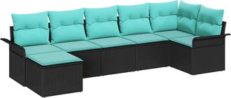 vidaXL Conjunto De Sof&aacute; De Jard&iacute;n 7 Uds. Negro Rat&aacute;n Sint&eacute;tico Vidaxl