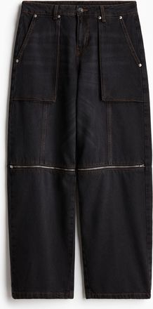 H&M Barrel Low Cargo Jeans - Schwarz