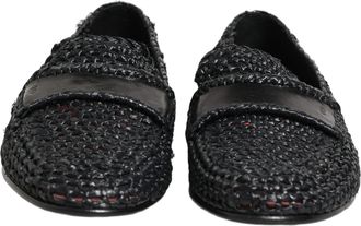 Dolce & Gabbana Mens Black Woven Raffia Slip On Loafers Shoes Viscose