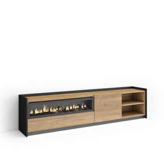 Skraut Home Skraut Home - Mueble Tv, Televisi&oacute;n, Muebles De Sal&oacute;n, Almacenaje, 207x37x50cm, Para Tv Hasta 80, Chimenea El&eacute;ctrica, Led, Estilo Moderno, Roble Y Neg