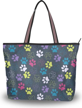 Alaza Large Tote Bag, Women Shoulder Bag Big Capacity Casual Handbags, Cute Dog Footprints Shopping Tote Bag with Pockets Zip,M