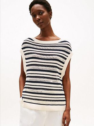 Tommy Hilfiger Crochet Relaxed Sleeveless Boat Neck Jumper