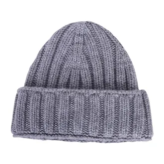 Dell'Oglio Beanies, male, Gray, Size: ONE SIZE Ribbed Knit Hat