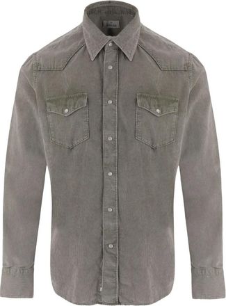Alessandro Gherardi Ribbed Cotton Shirt with Pockets - Heren - Casual Overhemden - Grijs - L - Katoen - Overhemden