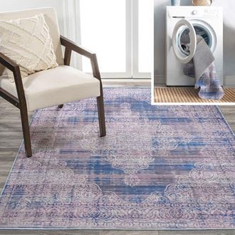 Jonathan Y Designs Regis Bohemian Medallion Machine-Washable Area Rug in Blue at Nordstrom, Size 2Ft 0In X 8Ft 0In