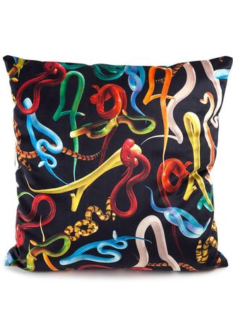 Seletti snakes print square-shape cushion - Black