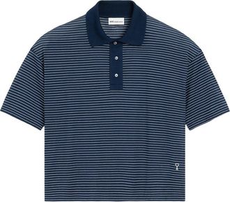 Ami Striped Boxy Fit Polo With Ami de Coeur Patch