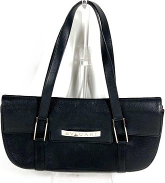 Bulgari Black Leather Shoulder Bag Tote Bag (Pre-Owned)